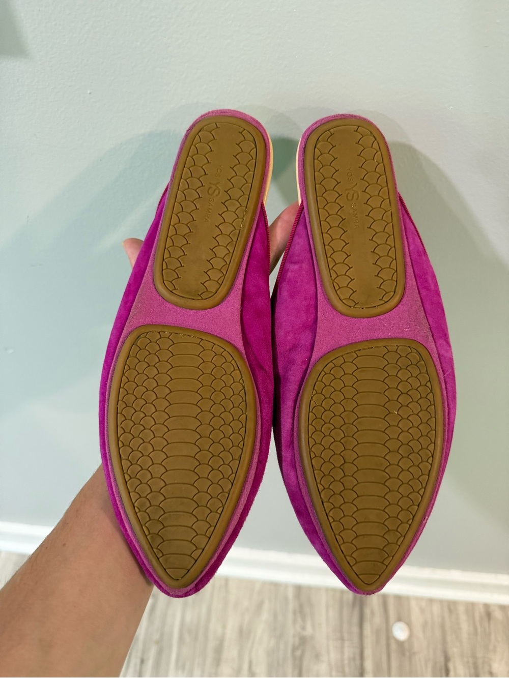 Yosi Samra Magenta Suede Pom-Pom Mules - Picture 4 of 5